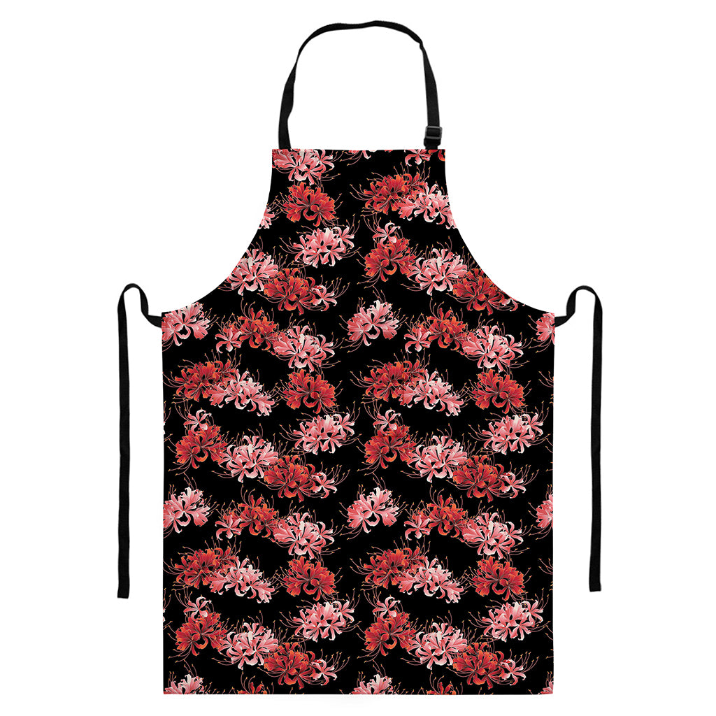 Japanese Cluster Amaryllis Pattern Print Bib Apron With Pocket
