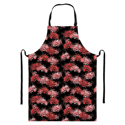 Japanese Cluster Amaryllis Pattern Print Bib Apron With Pocket