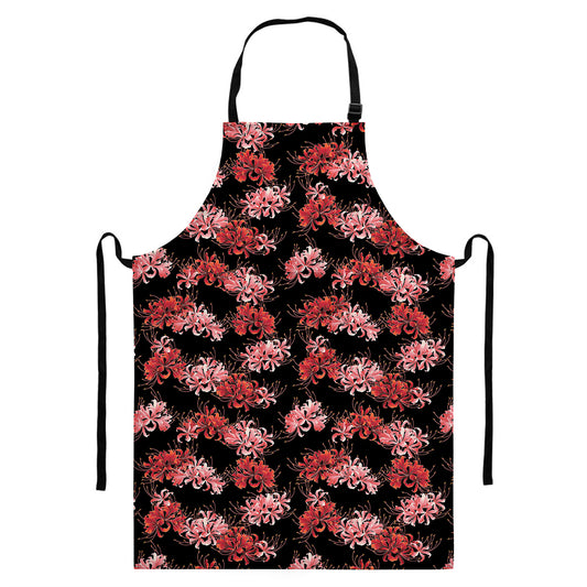 Japanese Cluster Amaryllis Pattern Print Bib Apron With Pocket