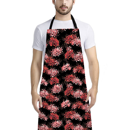 Japanese Cluster Amaryllis Pattern Print Bib Apron With Pocket