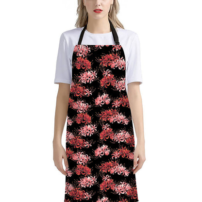 Japanese Cluster Amaryllis Pattern Print Bib Apron With Pocket