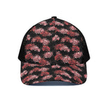 Japanese Cluster Amaryllis Pattern Print Black Mesh Trucker Cap