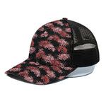 Japanese Cluster Amaryllis Pattern Print Black Mesh Trucker Cap