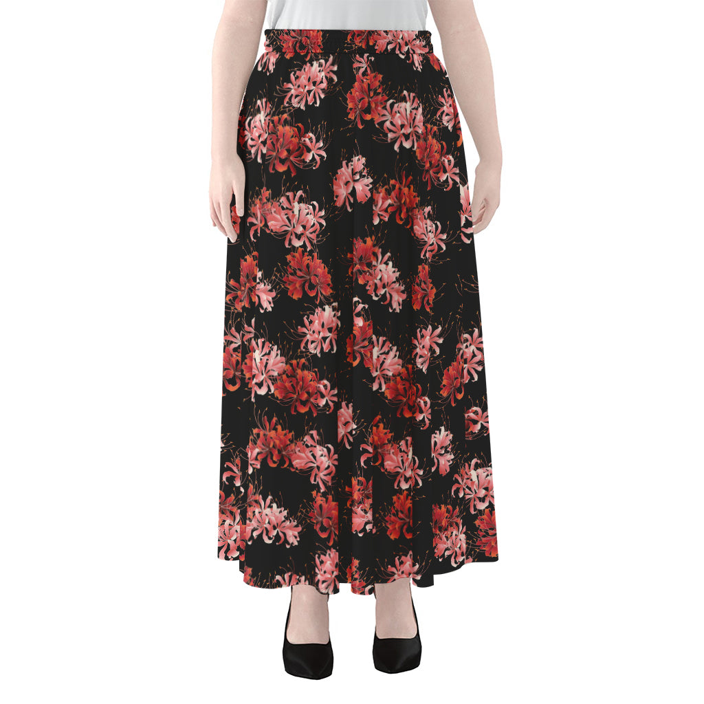 Japanese Cluster Amaryllis Pattern Print Chiffon Maxi Skirt