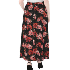 Japanese Cluster Amaryllis Pattern Print Chiffon Maxi Skirt