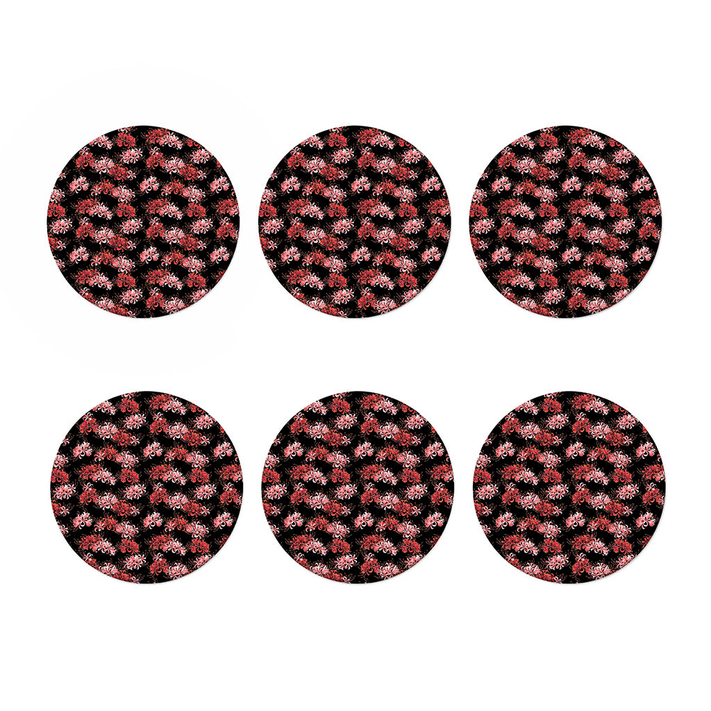 Japanese Cluster Amaryllis Pattern Print Coaster Set