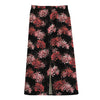 Japanese Cluster Amaryllis Pattern Print Cotton Front Slit Maxi Skirt