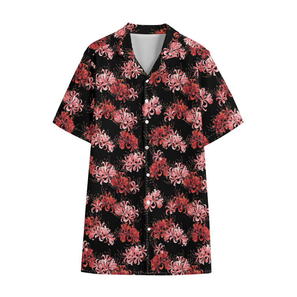 Japanese Cluster Amaryllis Pattern Print Cotton Hawaiian Shirt