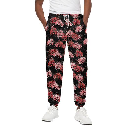 Japanese Cluster Amaryllis Pattern Print Cotton Pants
