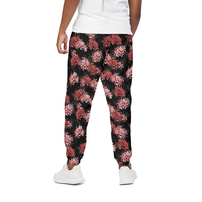 Japanese Cluster Amaryllis Pattern Print Cotton Pants