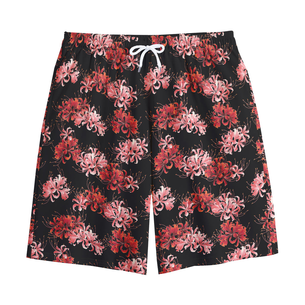 Japanese Cluster Amaryllis Pattern Print Cotton Shorts