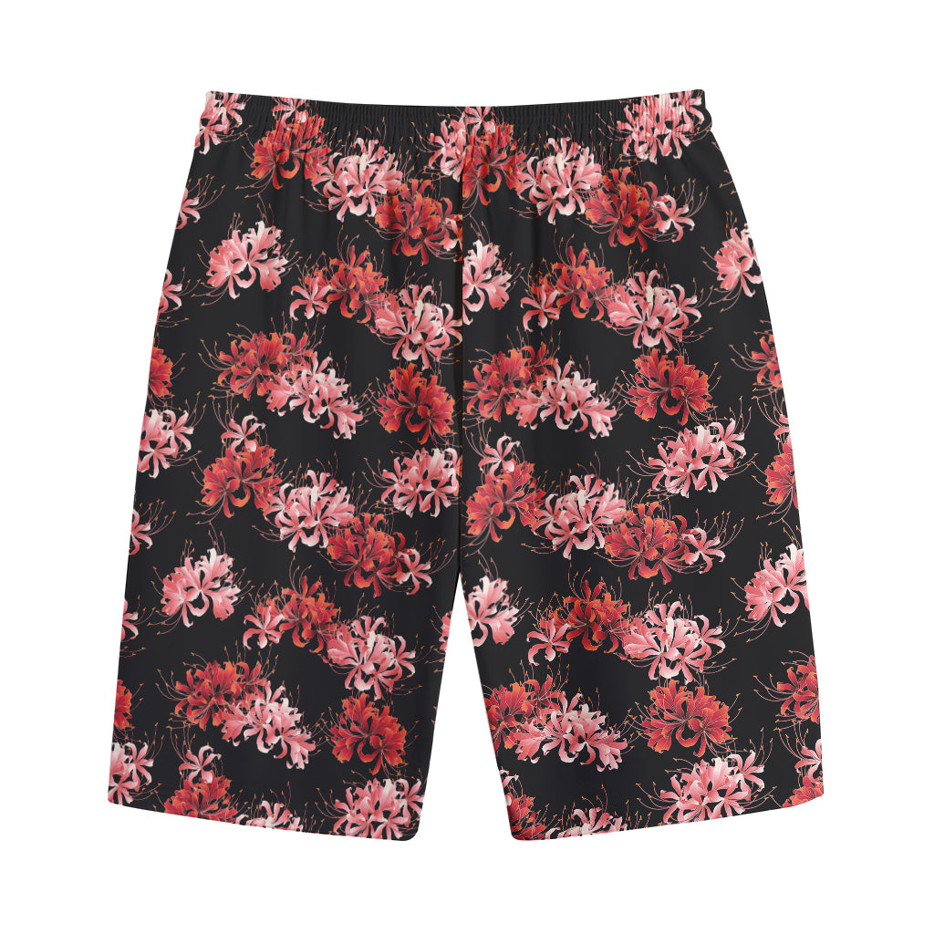 Japanese Cluster Amaryllis Pattern Print Cotton Shorts