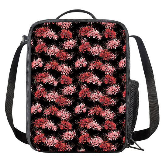Japanese Cluster Amaryllis Pattern Print Crossbody Lunch Bag