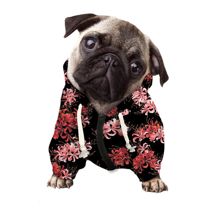 Japanese Cluster Amaryllis Pattern Print Dog Zip Up Hoodie