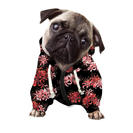 Japanese Cluster Amaryllis Pattern Print Dog Zip Up Hoodie