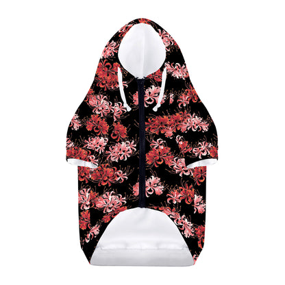 Japanese Cluster Amaryllis Pattern Print Dog Zip Up Hoodie