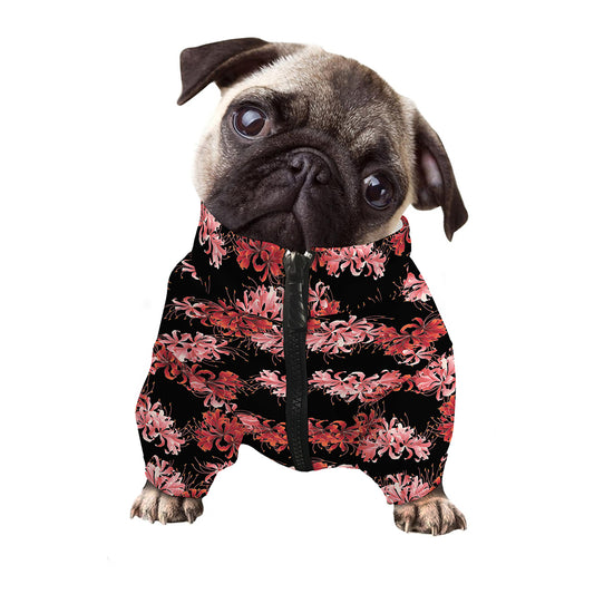 Japanese Cluster Amaryllis Pattern Print Dog Zip Up Jacket