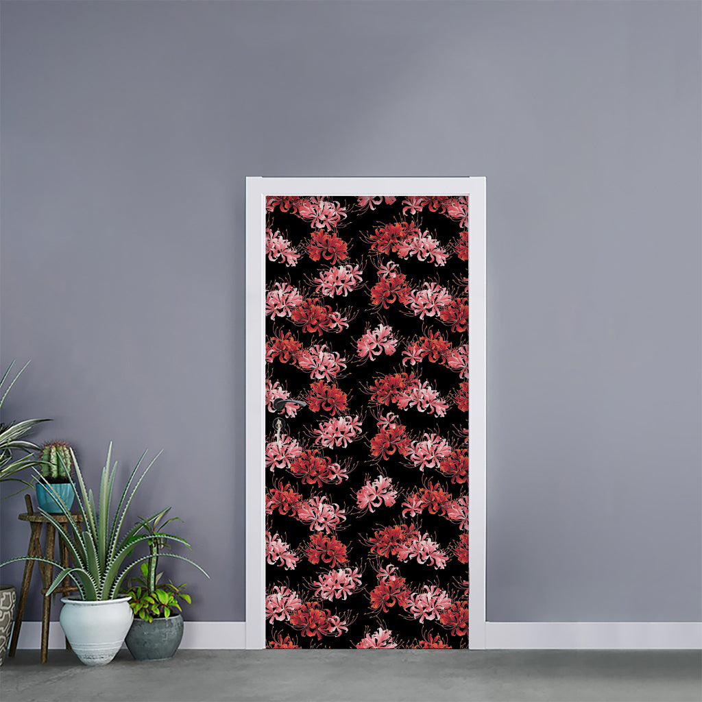 Japanese Cluster Amaryllis Pattern Print Door Sticker