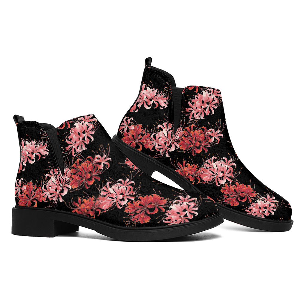 Japanese Cluster Amaryllis Pattern Print Flat Ankle Boots