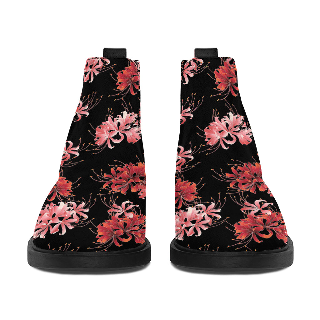 Japanese Cluster Amaryllis Pattern Print Flat Ankle Boots