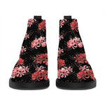 Japanese Cluster Amaryllis Pattern Print Flat Ankle Boots