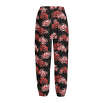 Japanese Cluster Amaryllis Pattern Print Fleece Lined Knit Pants