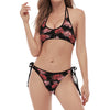 Japanese Cluster Amaryllis Pattern Print Halter Scoop Tie Side Bikini