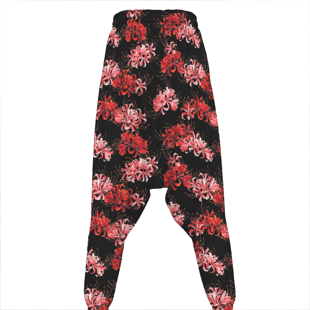 Japanese Cluster Amaryllis Pattern Print Hammer Pants