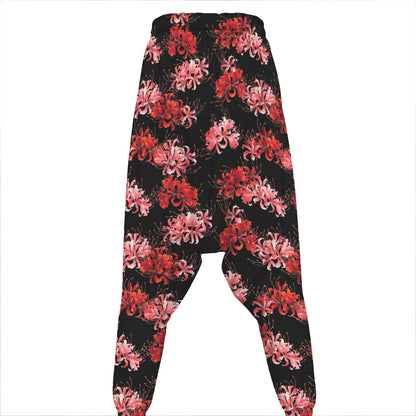 Japanese Cluster Amaryllis Pattern Print Hammer Pants