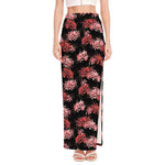 Japanese Cluster Amaryllis Pattern Print High Slit Maxi Skirt