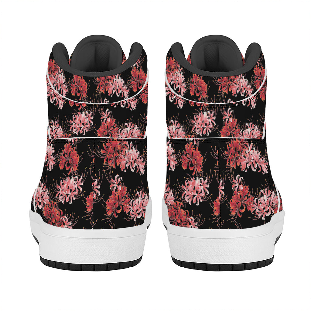 Japanese Cluster Amaryllis Pattern Print High Top Leather Sneakers