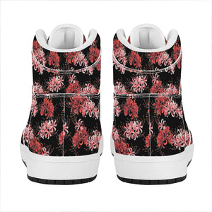 Japanese Cluster Amaryllis Pattern Print High Top Leather Sneakers