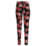 Japanese Cluster Amaryllis Pattern Print High-Waisted Pocket Leggings