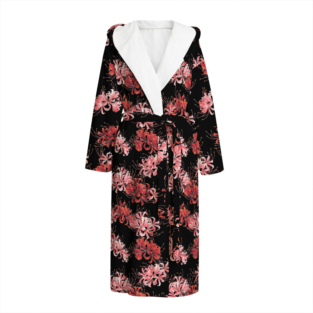 Japanese Cluster Amaryllis Pattern Print Hooded Bathrobe