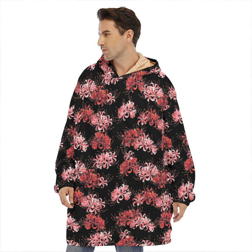 Japanese Cluster Amaryllis Pattern Print Hoodie Blanket