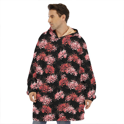 Japanese Cluster Amaryllis Pattern Print Hoodie Blanket