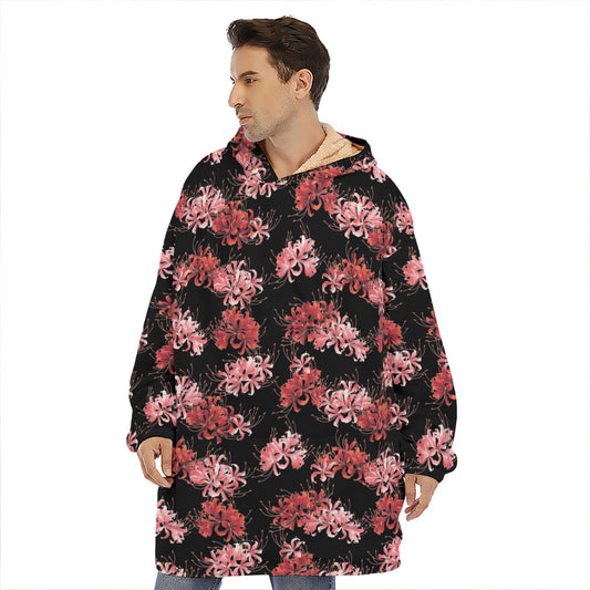 Japanese Cluster Amaryllis Pattern Print Hoodie Blanket