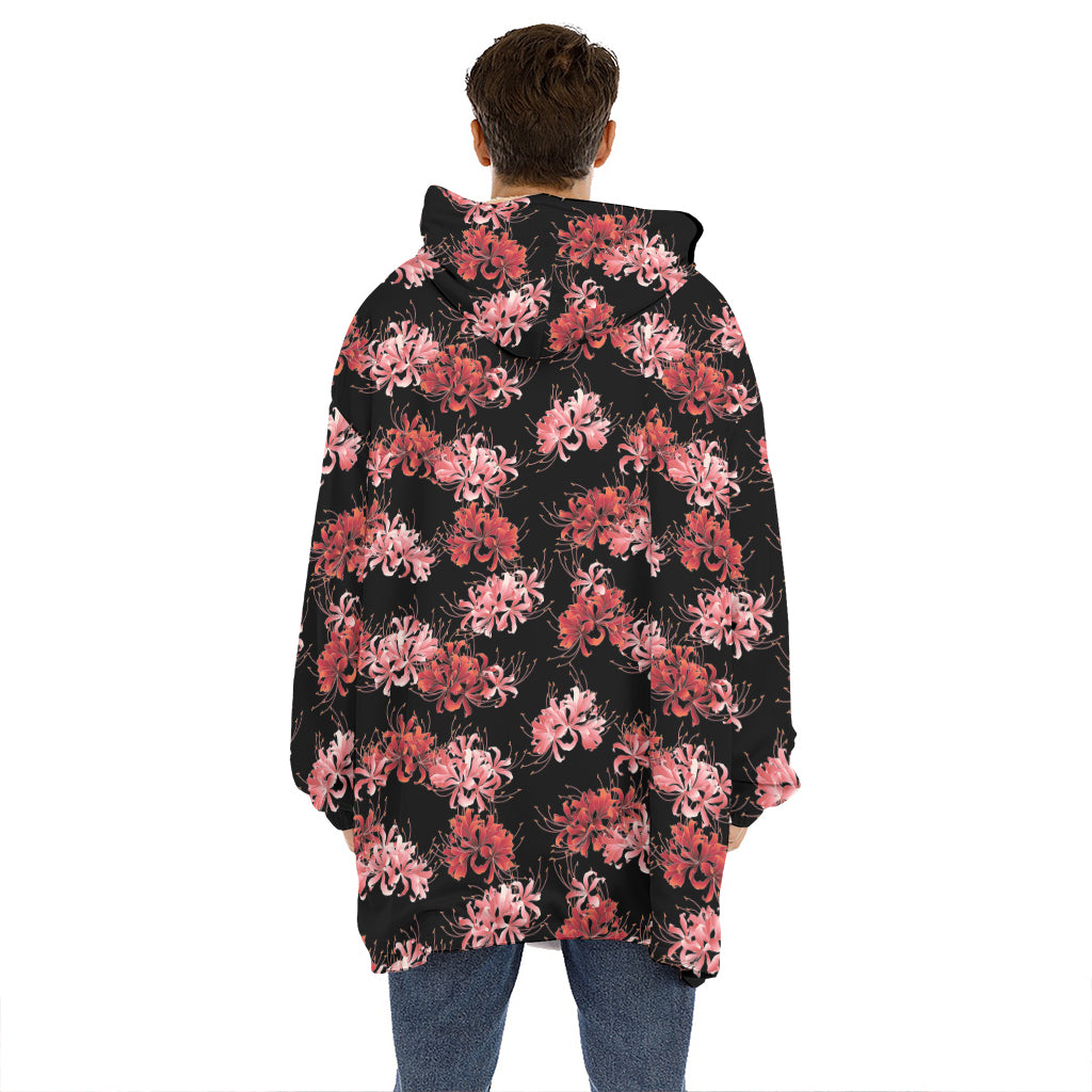 Japanese Cluster Amaryllis Pattern Print Hoodie Blanket