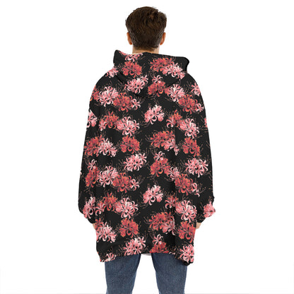 Japanese Cluster Amaryllis Pattern Print Hoodie Blanket