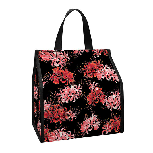 Japanese Cluster Amaryllis Pattern Print Insulated Lunch Tote