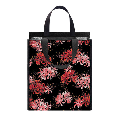Japanese Cluster Amaryllis Pattern Print Insulated Lunch Tote