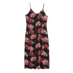 Japanese Cluster Amaryllis Pattern Print Jersey Midi Cami Dress