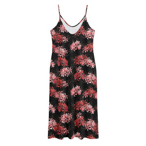 Japanese Cluster Amaryllis Pattern Print Jersey Midi Cami Dress