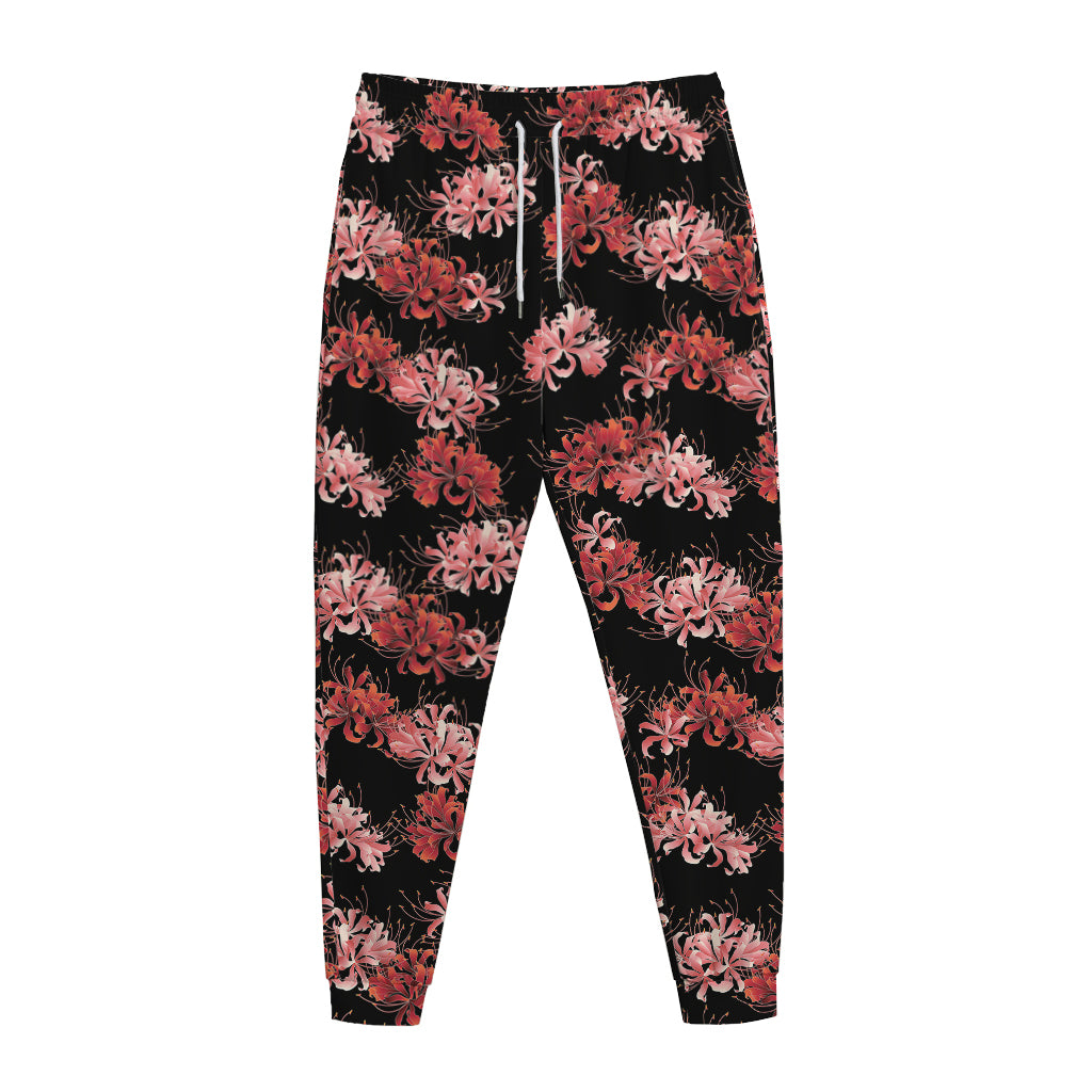 Japanese Cluster Amaryllis Pattern Print Jogger Pants