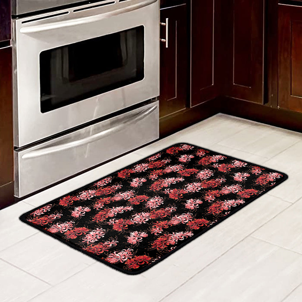 Japanese Cluster Amaryllis Pattern Print Kitchen Mat
