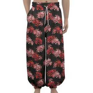 Japanese Cluster Amaryllis Pattern Print Lantern Pants