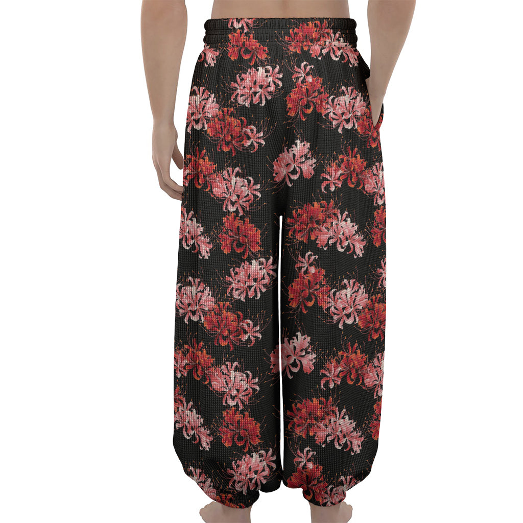 Japanese Cluster Amaryllis Pattern Print Lantern Pants