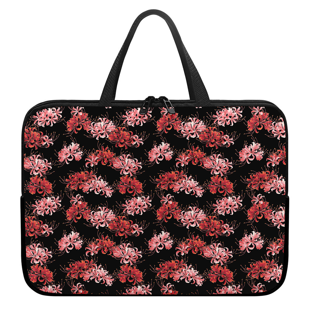 Japanese Cluster Amaryllis Pattern Print Laptop Sleeve With Handle