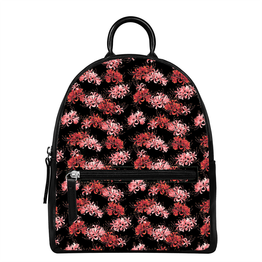 Japanese Cluster Amaryllis Pattern Print Leather Backpack