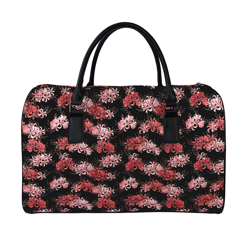 Japanese Cluster Amaryllis Pattern Print Leather Duffle Bag